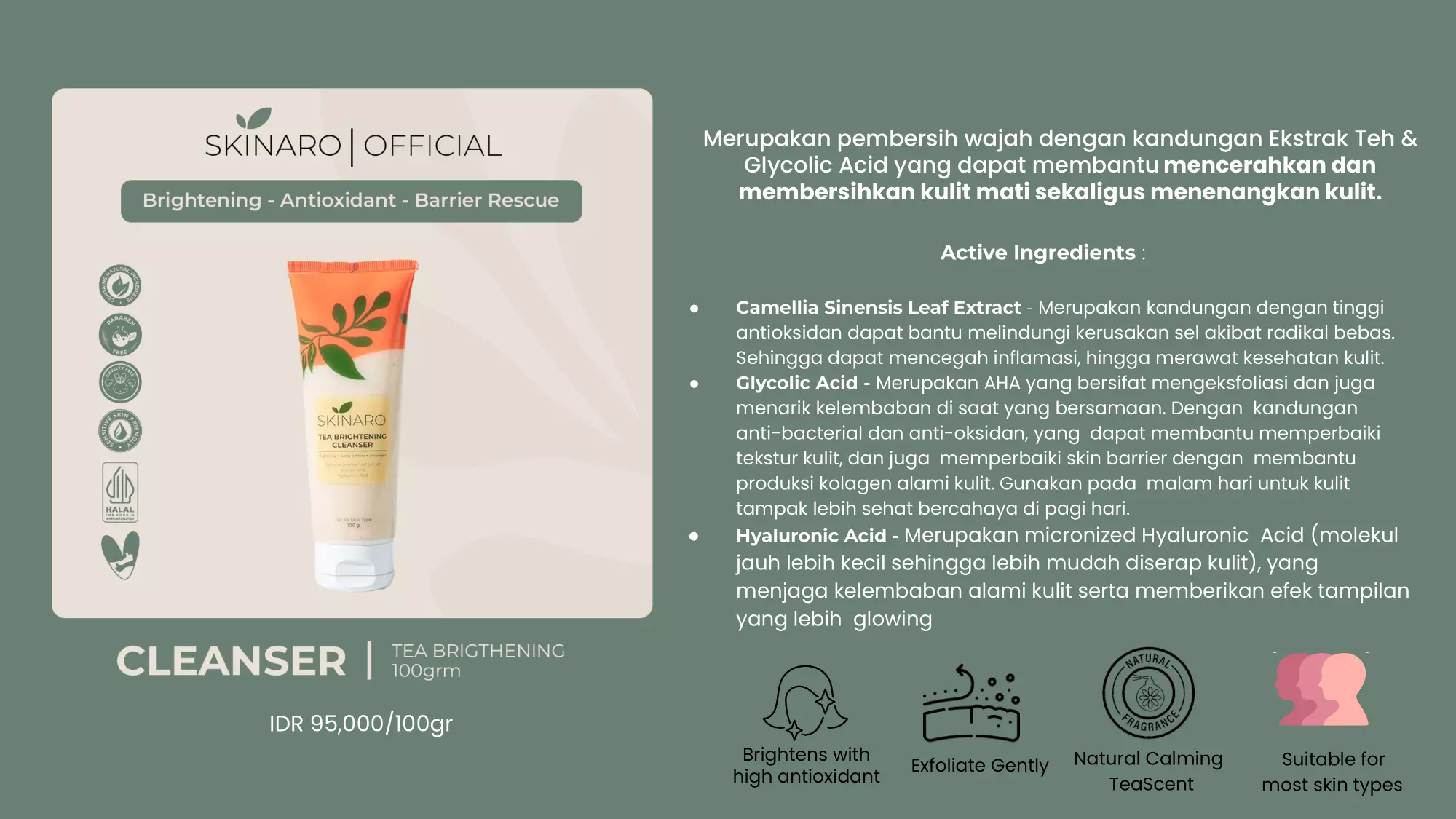 Kandungan Aktif Product Skinaro Tea Brightening Cleanser